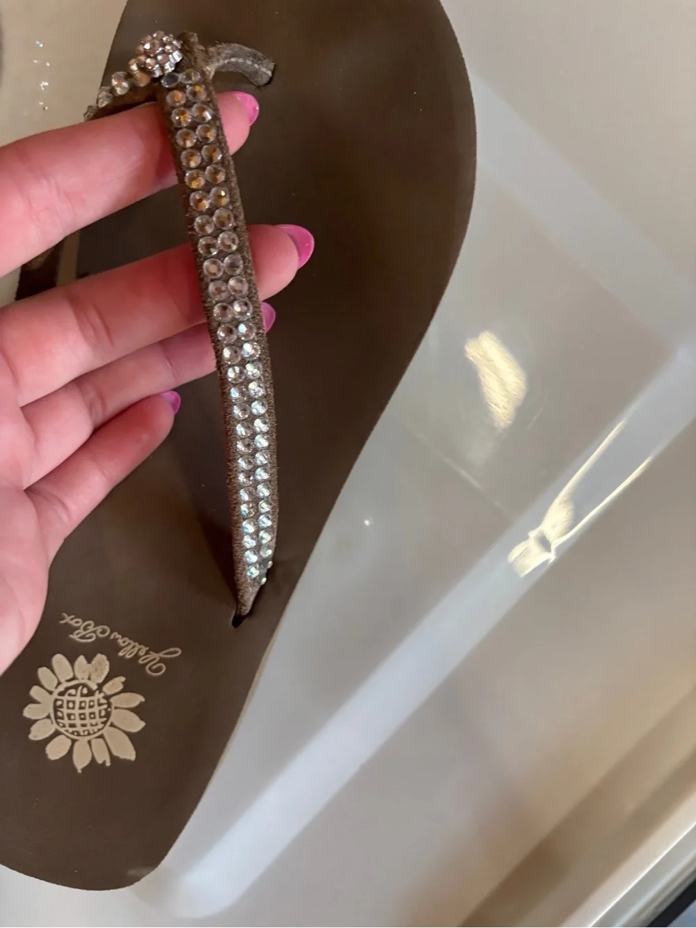 Yellow Box Women's Brown Rhinestone Strap Wedge Sandals